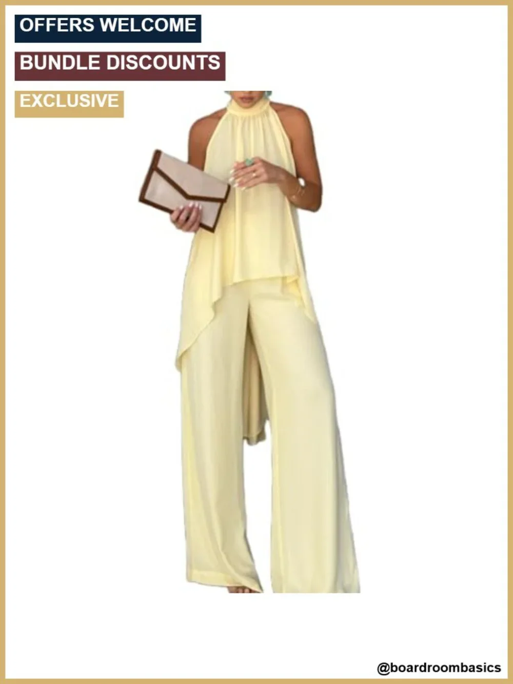 Women's 2 Piece Sleeveless Mock Neck Top Wide Leg Pant Vacation Outfit Set